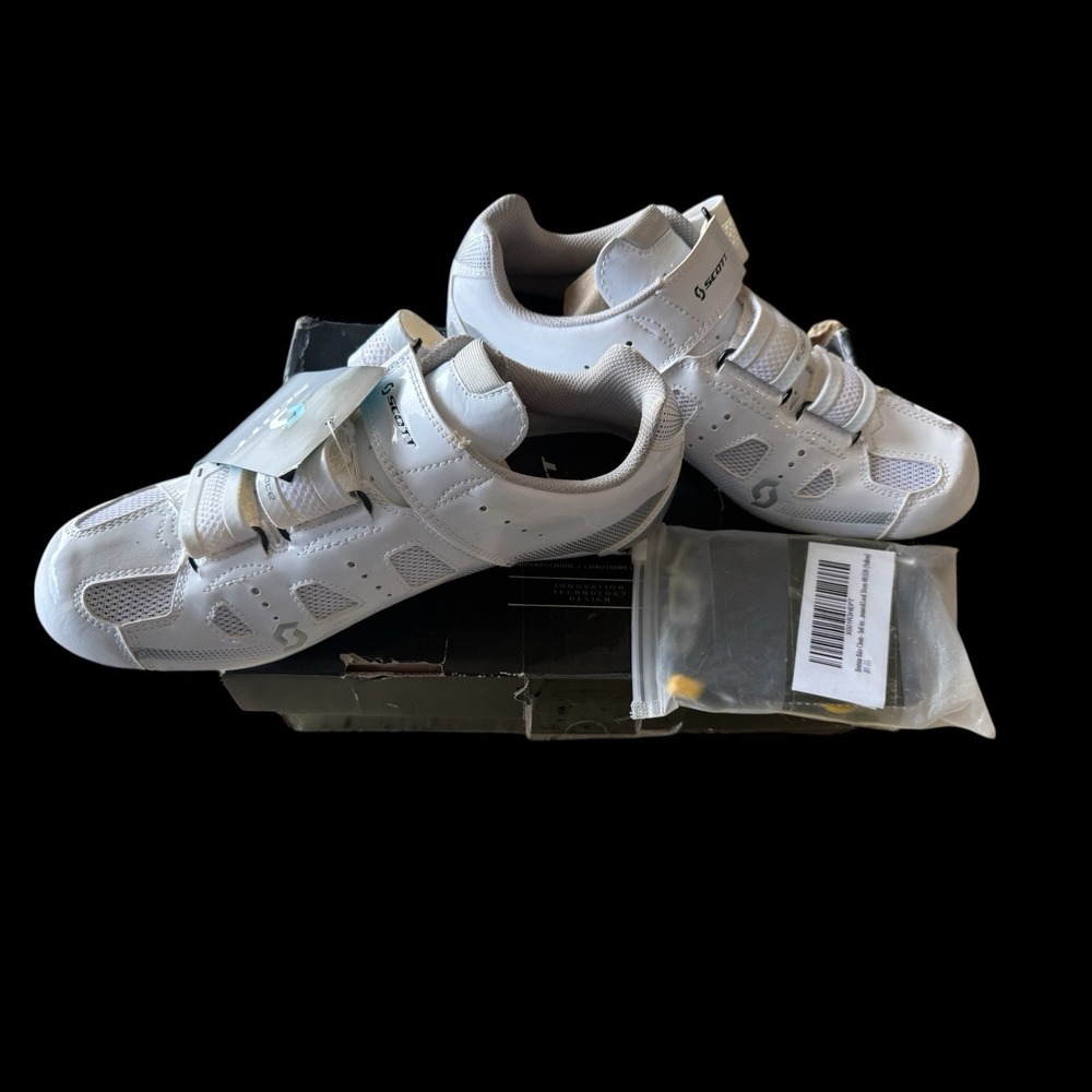 Scott Road Comp Cycling Shoes Mens 40 White Fusion Laminate ErgoLogic w/ Cleats